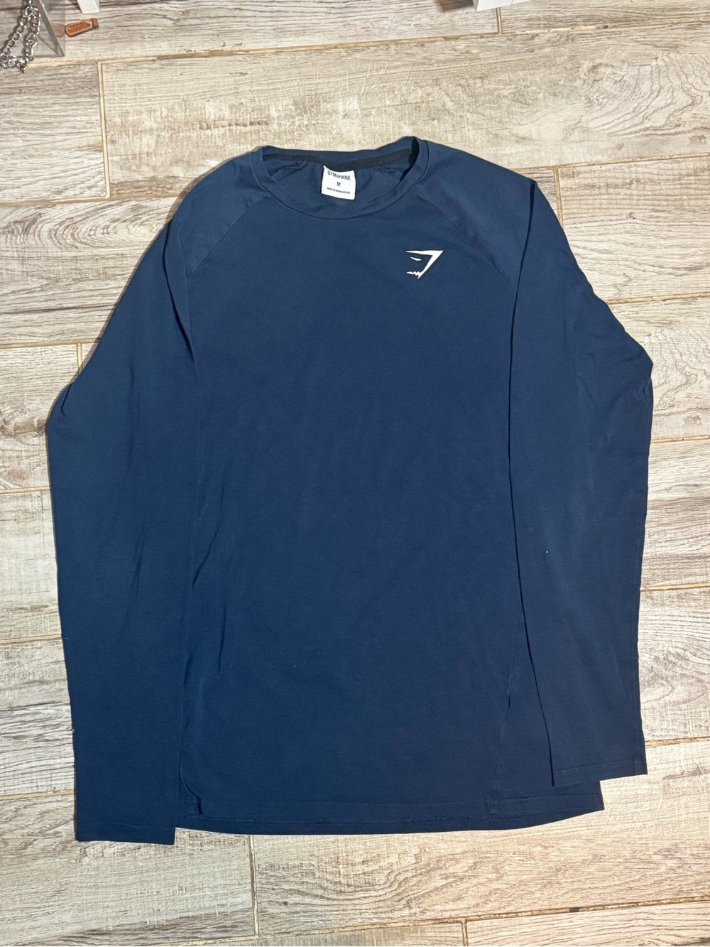 Gymshark Men's Long Sleeve Crew Shirt in Navy Blue with White Logo